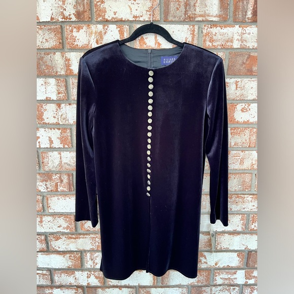 HILLARD & HANSON VINTAGE 1990’S BLACK VELVET TUNIC TOP WITH SILVER METAL CLASPS - Picture 3 of 14